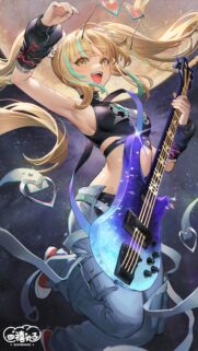 Anime Girl Playing Galaxy Bass Guitar Vibrant Aesthetic Wallpaper