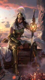 Stunning Golden Warrior Queen with Glowing Sword Mobile Wallpaper