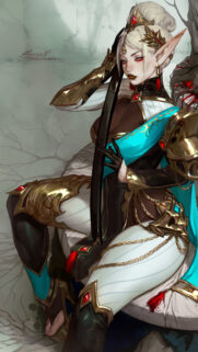 Elegant Elf Warrior Queen with Golden Armor and Turquoise Cape Fantasy Wallpaper