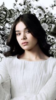 Stunning Hailee Steinfeld Portrait with Artistic Monochrome Floral Background Wallpaper