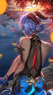 Ganyu Genshin Impact Anime Girl Sunset Reflection Wallpaper 4K