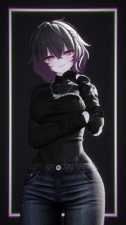 Anime Girl with Purple Eyes and Neon Frame Wallpaper 4K