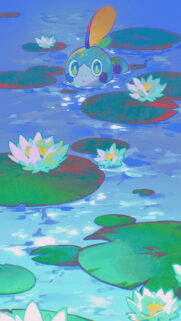 Cute Sobble Pokemon Swimming in Lily Pond Aesthetic Mobile Wallpaper