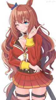 Cute Anime Horse Girl in Red Racing Uniform Wallpaper