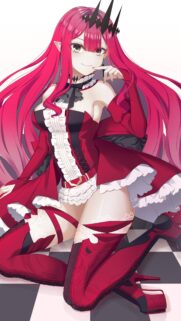 Stunning Anime Girl with Long Pink Hair and Elegant Red Gothic Dress Wallpaper
