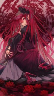 Stunning Anime Girl with Long Red Hair and Gothic Attire Wallpaper for Mobile