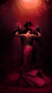 Mysterious Romantic Tango Couple in Crimson Red Digital Art Wallpaper