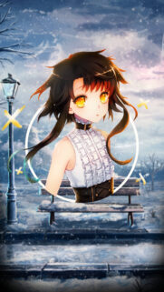 Beautiful Anime Girl with Glowing Amber Eyes in Winter Scenery Mobile Wallpaper