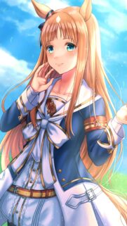 Beautiful Anime Horse Girl Wallpaper with Long Blonde Hair and Sailor Uniform