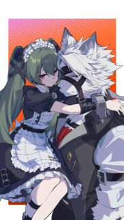 Anime Maid and Beastman Hugging Wallpaper HD Illustration