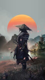 Stunning Samurai Warrior at Sunset Digital Art Phone Wallpaper