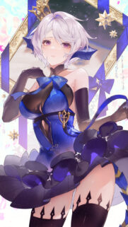 Anime Girl in Elegant Blue Dress with Celestial Crown High Quality Wallpaper