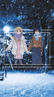 Anime Girls Holding Hands in Snowfall Wallpaper for Mobile