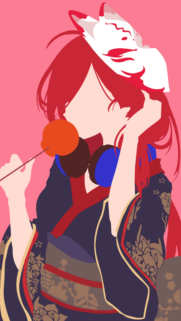 Minimalist Anime Girl with Kitsune Mask and Kimono Mobile Wallpaper