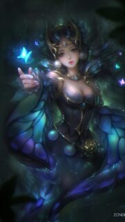 Ethereal Butterfly Goddess Fantasy Art Mobile Wallpaper in Dark Blue Tones