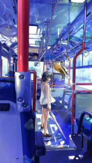 Surreal Anime Girl on Underwater Bus Wallpaper High Quality Download