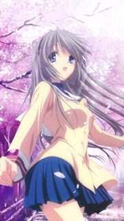 Anime Girl Standing Under Cherry Blossom Trees Wallpaper for Mobile