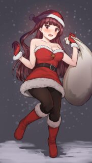 Cute Anime Girl in Santa Claus Costume Holding Gift Sack Christmas Wallpaper