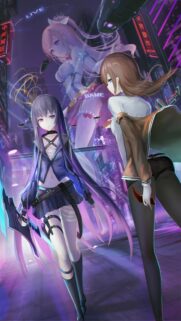 Cyberpunk Anime Girls in Neon City Street Digital Art Wallpaper