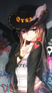 Anime Cowgirl with Graffiti Background Wallpaper for Mobile
