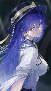 Stunning Anime Girl with Vibrant Blue Hair and Stylish Hat Wallpaper