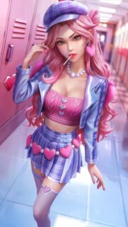Stunning Pink Hair Anime Girl in School Corridor Aesthetic Wallpaper for Mobile