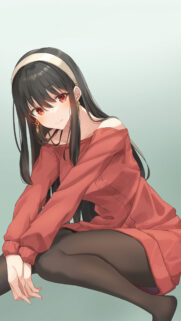 Stunning Yor Forger Anime Girl Wallpaper in Casual Red Sweater for Mobile