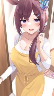 Cute Anime Girl with Bunny Ears Wearing Yellow Apron Wallpaper