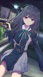 Anime Girl With Gun Night City Aesthetic Wallpaper for Mobile