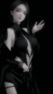 Elegant Gothic Anime Girl in Black Lace Dress High Quality Mobile Wallpaper