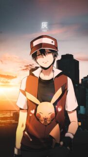 Anime Boy with Pikachu Sunset City Aesthetic Wallpaper 4K