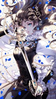 Elegant Anime Warrior Princess with Sapphire Sword Wallpaper