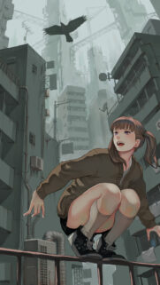 Anime Girl in Dystopian Concrete City Urban Wallpaper 4K