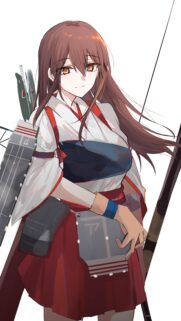 Anime Archer Girl in Traditional Miko Outfit Mobile Wallpaper
