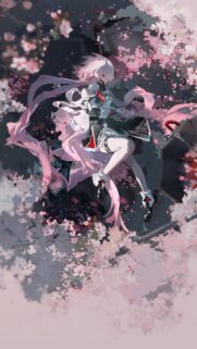 Anime Girl with Pink Hair and Cherry Blossoms High Quality Mobile Wallpaper