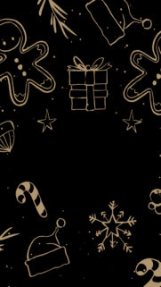 Minimalist Gold Christmas Doodle Wallpaper on Black Background