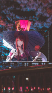 Stunning Anime Girl with Red Hair and Umbrella Digital Art Wallpaper