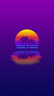 Retro Synthwave Sunset with Palm Tree Silhouettes Phone Wallpaper