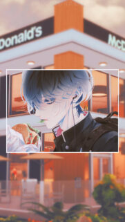 Anime Boy Eating Burger at McDonald’s Aesthetic Mobile Wallpaper