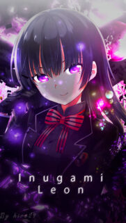 Stunning Inugami Leon Anime Girl Wallpaper with Purple Glowing Eyes for Mobile