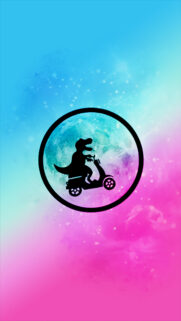 Cute T-Rex Riding Scooter in Moon Silhouette Phone Wallpaper