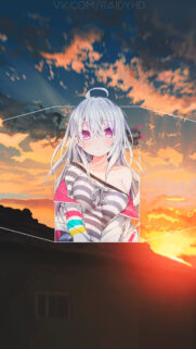 Beautiful Anime Girl with White Hair at Sunset Aesthetic Mobile Wallpaper