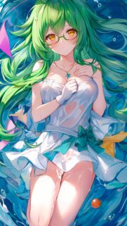 Beautiful Anime Girl with Green Hair Floating in Water 4K Wallpaper