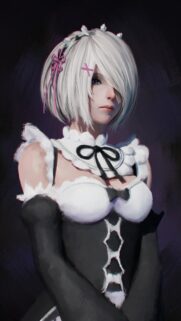 Stunning Anime Girl with White Hair and Maid Costume Digital Art Wallpaper