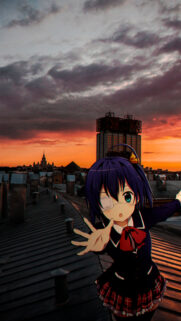 Anime Girl Rikka Takanashi on Rooftop at Sunset Wallpaper for Mobile