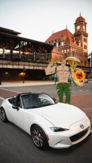 Escanor The Lion Sin of Pride with White Mazda Miata Wallpaper