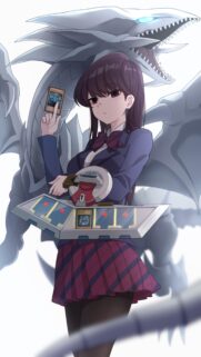 Komi Shouko with Blue Eyes White Dragon YuGiOh Anime Wallpaper 4K