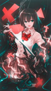 Anime Girl Warrior with Katana and Cyberpunk Neon Effects Wallpaper