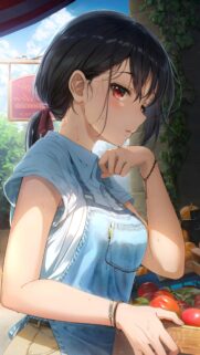 Anime Girl Working at Fruit Market Wallpaper – High Quality HD Aesthetic Download