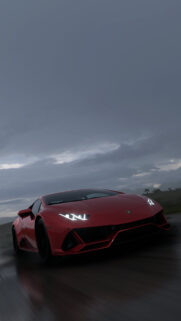 Red Lamborghini Huracan Driving in Rain High Quality Mobile Wallpaper